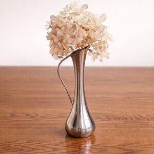 Sleek Silver Metal Decorative Vase with Handle